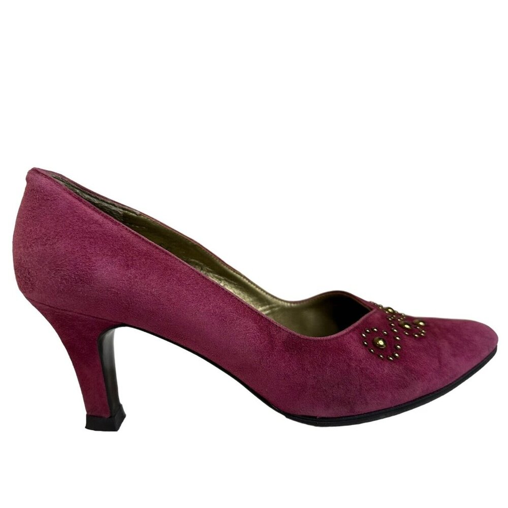 Vintage Saint Laurent YSL Pump Shoes Purple Sz US 6 EU 36 Stud Details Point Toe - Picture 2 of 16